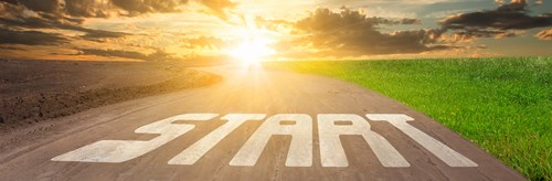 Start line with sunsetting on the horizon