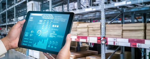 Computer screen showing smart inventory dashboard for storage and supply chain distribution